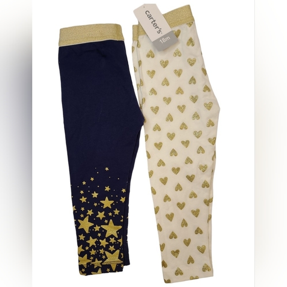 LOT OF 2 Carters Gold Sparkly leggings girls 12&18 months - Picture 1 of 4